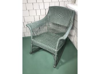 Antique Dark Green Wicker Rocking Chair / Rocker 1920s - 1930s - Comes With Cushion - Classic Form - Nice !