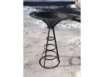 Awesome Modern Style Wrought Iron & Copper Bird Bath - Great Form - Great Patina On Copper Bowl - NICE !