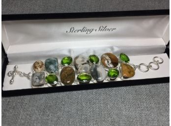 Stunning Sterling Silver / 925 Multi Gemstone Bracelet - Peridot - Picture Jasper - Amazonite & MORE !