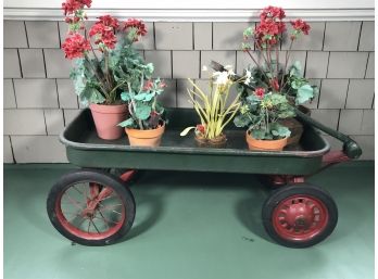 Adorable Christmas Wagon - 1930s - 1940s - Yard Art - Red & Green Colors Makes For GREAT Holiday Display