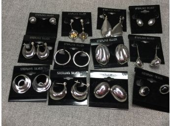 GREAT DEAL 12 Piece Wholesale Lot Of All Sterling Silver Earrings From Macys Retail Price $26 - $36  PER PAIR