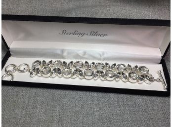 Fabulous 925 / Sterling Silver Bracelet With Sparkling Quartz Crystals - Very Pretty Handmade Piece !