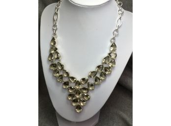 Fabulous Sterling Silver / 925 Necklace With Pale Gray / Green Chrysolite - VERY Pretty Necklace - Handmade