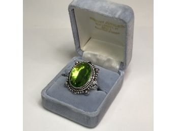 Wonderful Sterling Silver / 925 Cocktail Ring With Large Peridot - Lovely Silver Work - Very Expensive Look