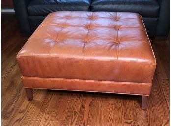 Fabulous Medium Sized ETHAN ALLEN Button Tufted Leather Ottoman - Very Nice Piece In Great Condition !