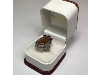 Wonderful 925 / Sterling Silver Cocktail Ring With Bloodstone & Garnet Accent Stones - Very Unusual Ring