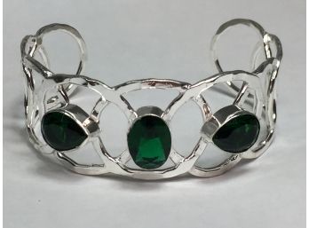 Wonderful Sterling Silver / 925 Cuff Bracelet With Chrome Diopside - Very Nice Bracelet -  New Never Worn