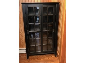Very Nice Bookcase / Display Case / China Cabinet - All Black - Sliding Doors - Very Nice Functional Piece