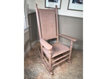Antique Paddle Arm Porch Rocker - Pale Pinkish Salmon Paint - VERY Solid - Comes With Cute Accent Pillow