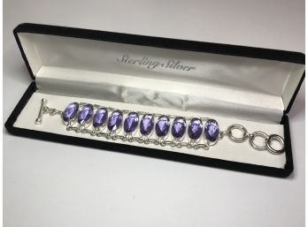 Gorgeous Sterling Silver / 925 Bracelet With Amethyst - Very Nice Bracelet - With Toggle Clasp - Wow !