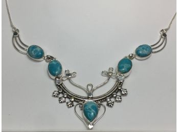 Fabulous 925 / Sterling Silver Delicate Necklace With Turquoise - Very Nice Piece - Brand New Never Worn