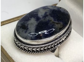 Fabulous 925 / Sterling Silver Cocktail Ring With Large Polished Sodalite Lovely Silver Filigree Work !