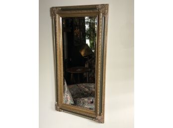 Lovely Decorator Vintage Style Mirror - Beveled Glass - Distressed Green & Gold Paint - Very Nice Quality