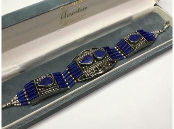 Amazing 925 / Sterling Silver Bracelet With Lapis Lazuli - Completely Handmade - Very Pretty Bracelet