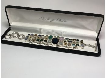 Fabulous Sterling Silver / 925 Multi Gemstone Bracelet - Amethyst - Topaz - Emerald - Aquamarine - And More !