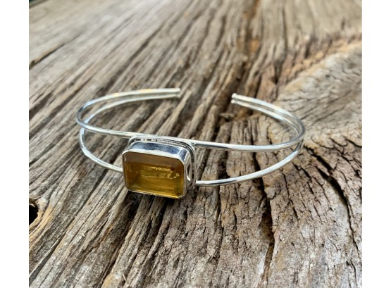 Sterling Silver And Yellow Citrine Cuff Bracelet