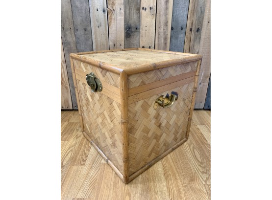 Wicker Wood & Bamboo Box With Brass Hardware