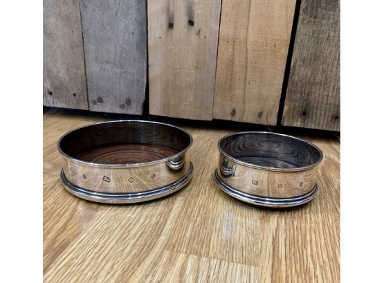 2 Antique Sterling Silver And Turned Wood Bowls