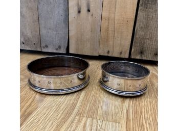 2 Antique Sterling Silver And Turned Wood Bowls