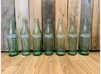 7 Green Glass Coca Cola Bottles
