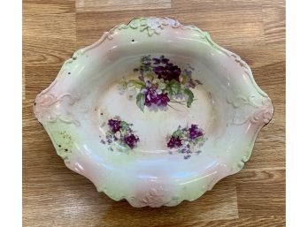 Antique Ceramic Bowl With Pansies