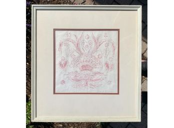 Framed Original Woodcut Print On Paper Signed Janet Aronson