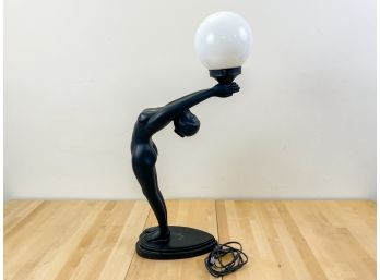 Vintage Art Nouveau Ceramic Nude Woman Stretching Lamp