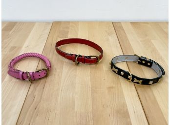 Three Canine Styles Genuine Leather Dog Collars With Brass Hardware