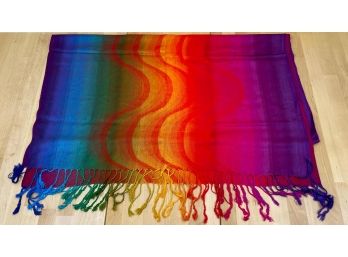New! 100 Cashmere Rainbow Color Scarf With Tassles