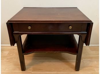 Vintage Single Drawer Solid Wood Wingdrop End Table With Shelf