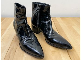 MIU MIU Patent Leather Pointed Toe Boots With Side Zipper - Size 6 1/2