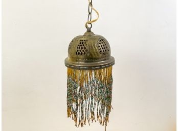 Vintage Brass Hanging Lamp With Beaded Tassels