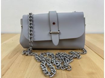 New! Batycki Leather Handbag With Amber Gemstone Clasp And Silver Chain Strap