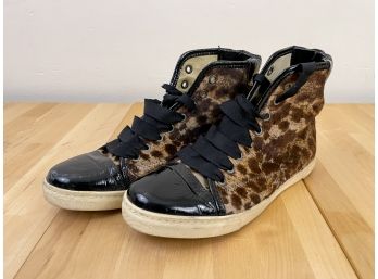 LANVIN Leopard Print High Top Sneakers - Size 6 1/2