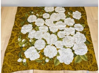 CHANEL White Camellia Floral Silk Scarf