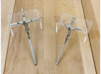 Pair Of Silver Toned Metal Crucifix Pectoral Pendant/Wall Cross