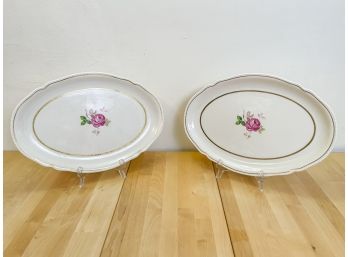 Pair Of Castleton China Dolly Madison Pink Rose With Gold Gilt Trim Serving Platter