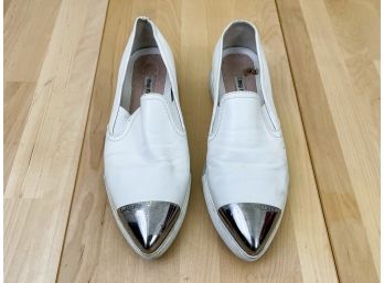 MIU MIU White Nappa Leather And Metal Toe Cap Sneaker - Size 5 1/2