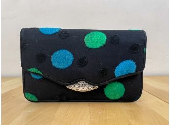 JUDITH LEIBER Silk Handbag With Black, Green, And Blue Polk-A-Dot Design