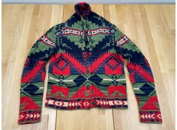 RALPH LAUREN Aztec Print Hooded Button Down Cardigan Sweater