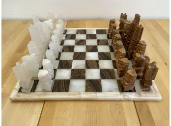 Vintage Aztec Hand Carved Stone Chess Set
