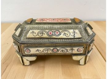 Handmade Moroccan Brass Jewelry Box With Bone Inlay