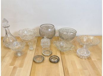 13 Piece Assorted Cut Glass Bowls, Candy Dishes, And More!