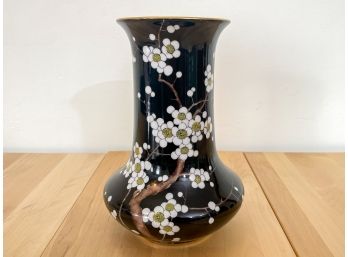 Rare Noritake Japanese Porcelain Morimura Noir Dogwood Cherry Blossom Vase