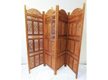 Beautiful Carved 4 Panel Moroccan Teak Wood Room Divider