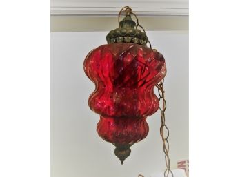 Vintage Mid Century Hollywood Regency Cranberry Ruby Hanging Chain Swag Lamp