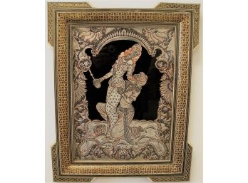 Persian Khatam Micro Mosaic Frame With Silver-Copper Art  'Lovers'