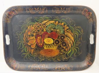 Amazing Antique 19th 22' Hand Painted Tin Tole Tray