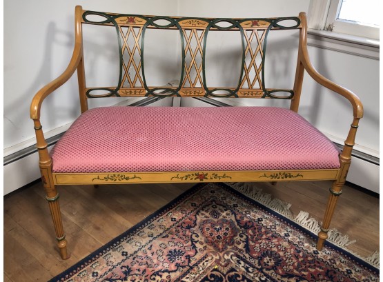 Gorgeous Antique Adam Style Settee / Bench - English - Beautiful Lines - All Hand Painted Decoration - Wow !