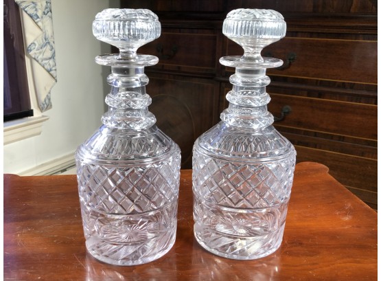 Client Paid $1,650 For This Pair Of Fabulous English Circa 1830 Cut Crystal Liquor Bottles / Decanters